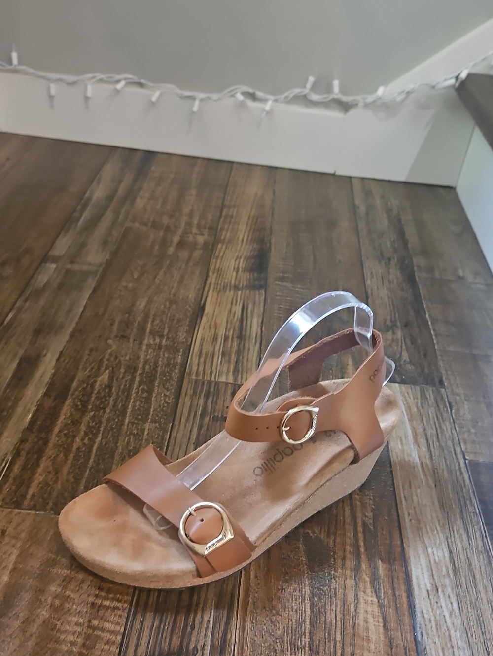 Birkenstock Papillio Brown Leather Cork Wedge Sandals with Gold Buckles - Picture 9 of 9